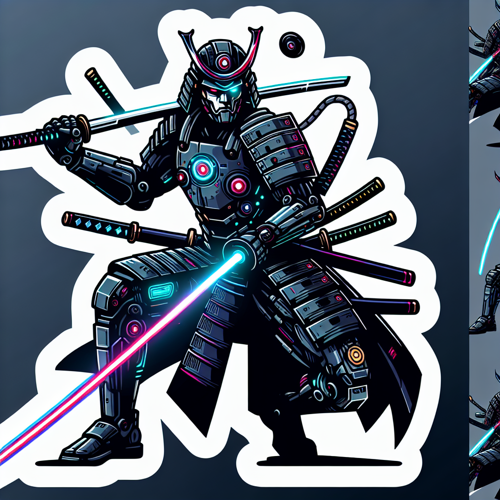 sticker-A samurai with a modern twist, like wielding a laser sword or cybernetic armor-anime stickers-1733081811820